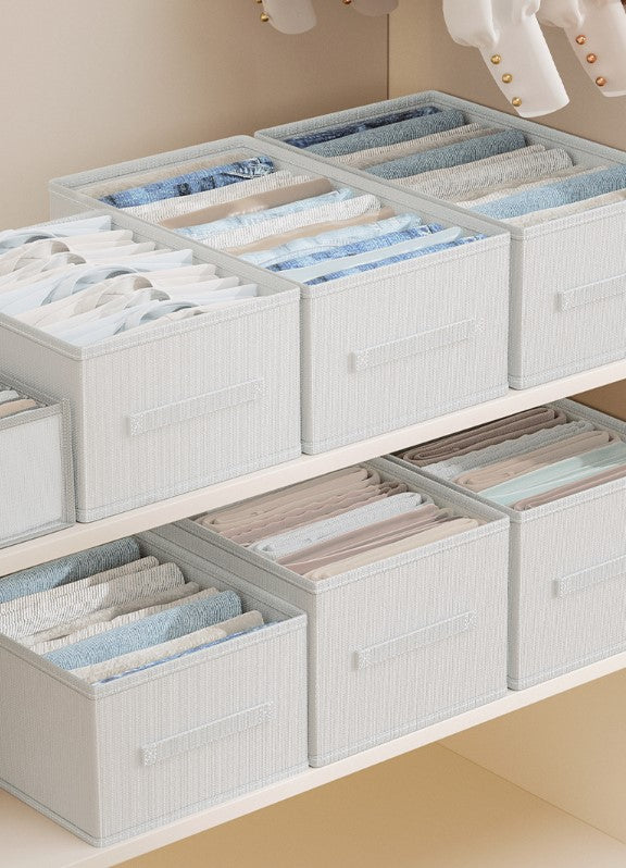 Grey Fabric Collapsible Wardrobe Organizer - 7 or 9 Grids for Pants, Leggings, and Clothes Storage.